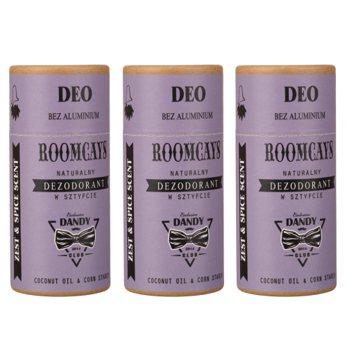 ROOMCAYS Naturalny dezodorant dla mężczyzn bez aluminium w sztyfcie Zest&Spice 3x65g