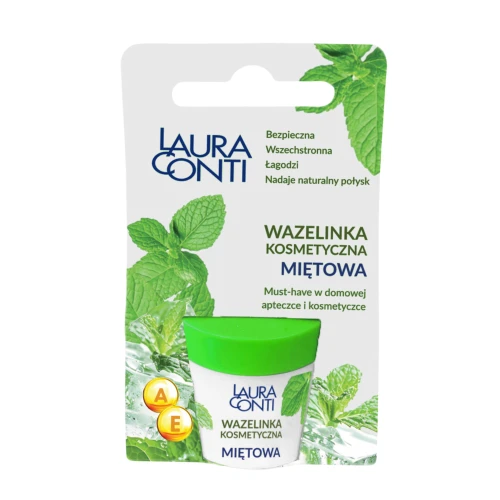 Wazelinka kosmetyczna do ust z witaminami A i E, Laura Conti - Miętowa