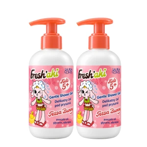 Delikatny żel pod prysznic dla dzieci 5+, Aloes Kiwano, Freshaki Tessa Bunny, 2x300 ml