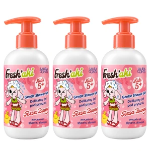 Delikatny żel pod prysznic dla dzieci 5+, Aloes Kiwano, Freshaki Tessa Bunny, 3x300 ml